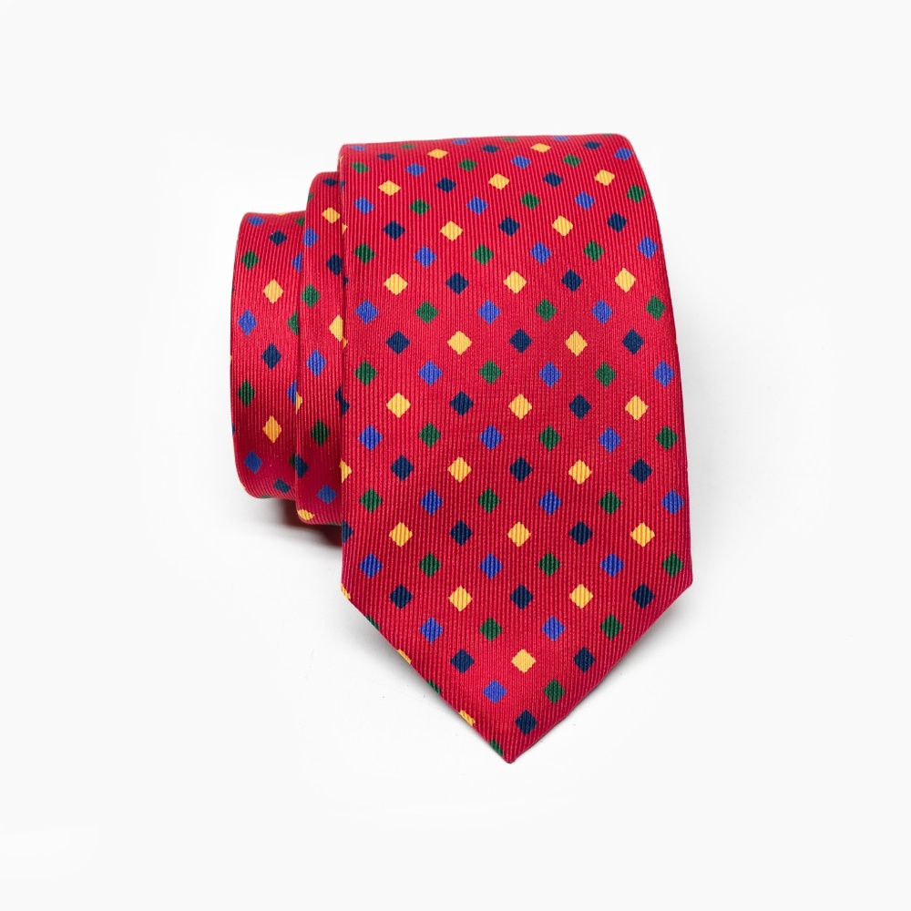 VERSACE Geometric Motif Silk Tie in Red/Mulitcolour